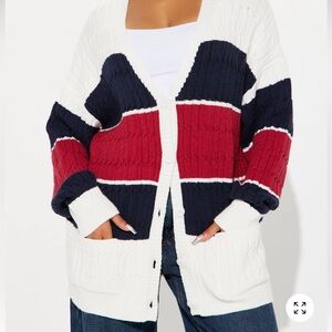 Fashion Nova Colorblock Cardigan - Red, Navy, White
